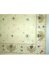 Rumala Sahib-  Cream Silk Rumala Sahib with Embroidered Sides - HE_1002